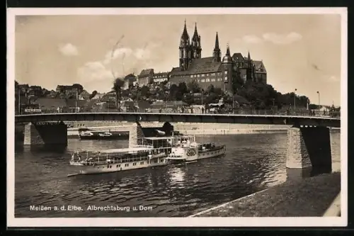 AK Meissen a. d. Elbe, Salondampfer Blasewitz vor Albrechtsburg und Dom