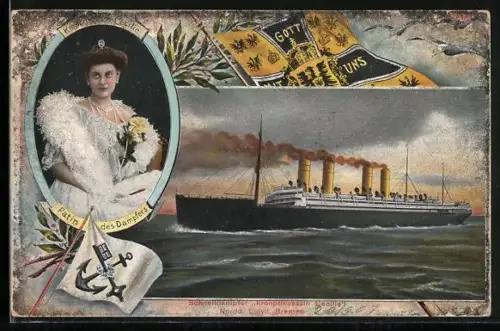 AK Passagierschiff Kronprinzessin Cecilie, Porträt Kronprinzessin Cecilie