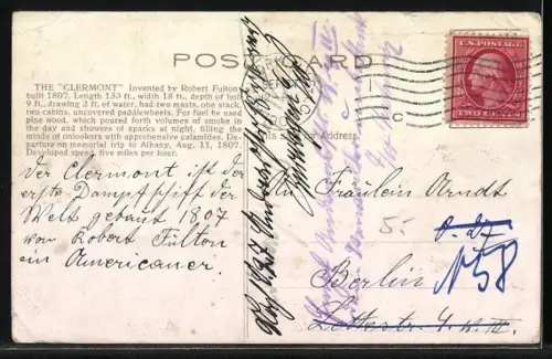 AK Robert Fulton`s Dampfschiff Clermont