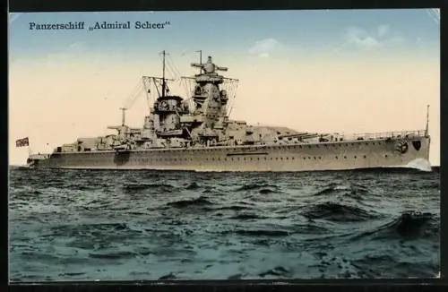 AK Panzerschiff Admiral Scheer auf See