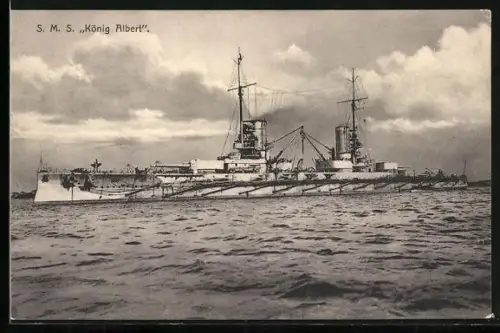 AK Kriegsschiff SMS König Albert auf See
