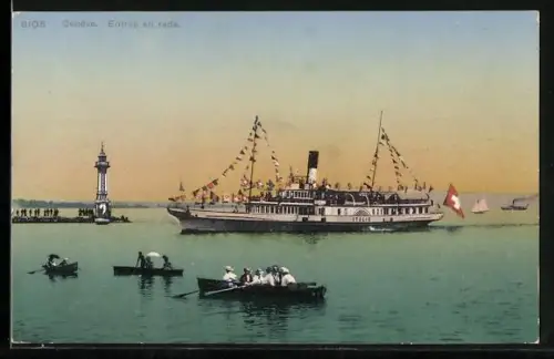 AK Genève, Dampfer Italie, Entrée en rade