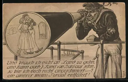 AK Matrose von Kriegsschiff SMS Blitz blickt durch ein Fernrohr