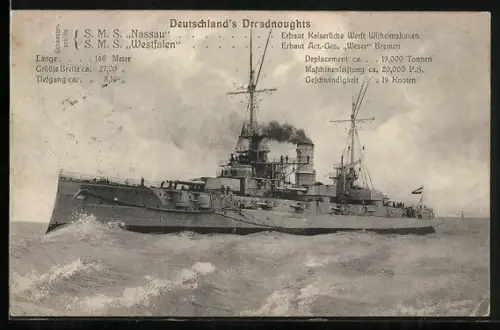 AK Kriegsschiff S.M.S. Westfalen auf hoher See