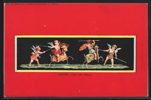 AK Pompeji, Haus der Vettier, Wandmalerei im 4. pompejanischen Stil