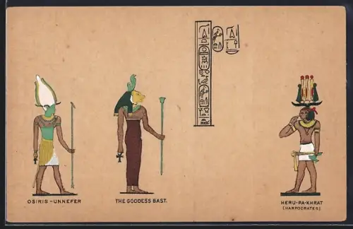 AK Osiris-Unnefer, the Goddess Bast and Heru-Pa-Khrat