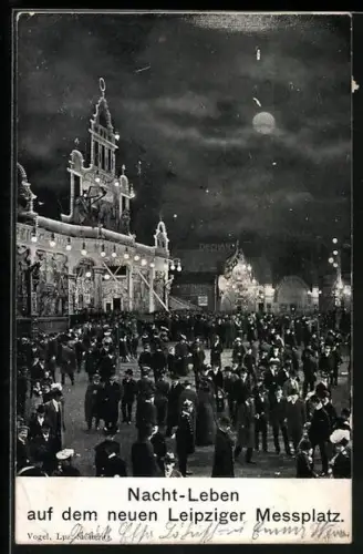 AK Leipzig, Nacht-Leben auf dem Leipziger Messeplatz bei Vollmond