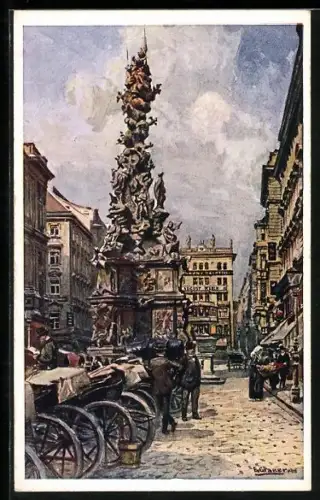 Künstler-AK Wien, Graben, mit Dreifaltigkeitssäule