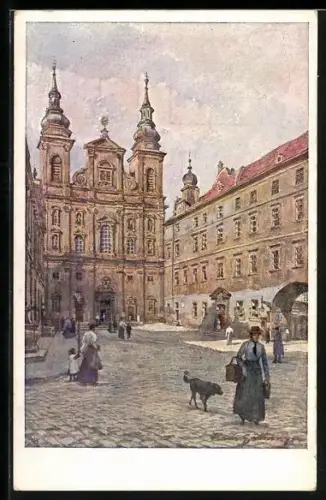 Künstler-AK Hans Götzinger: Wien, Universitätsplatz mit Jesuitenkirche