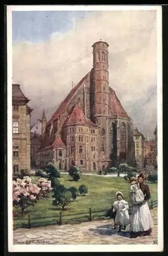 Künstler-AK Hans Götzinger: Wien, Minoritenkirche im Stadtbild
