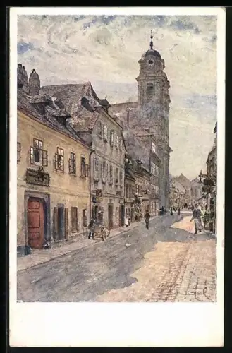 Künstler-AK Wien IX, Liechtenthalerkirche in der Marktgasse