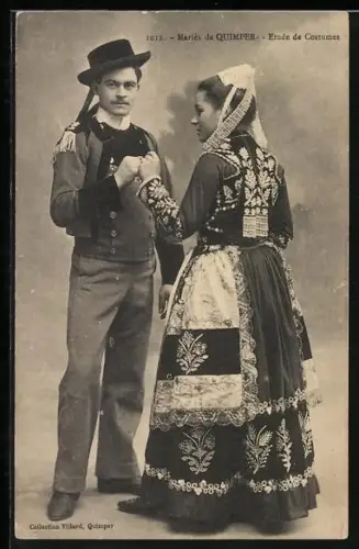 AK Quimper, Mariés de Quimper, Brautpaar in Tracht