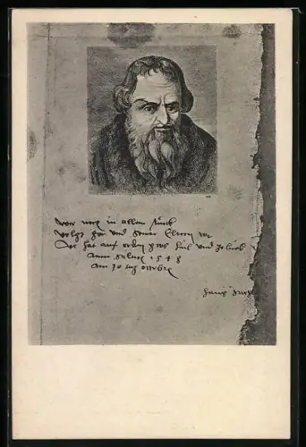 AK Hans Sachs, Portrait mit Zitat von 1548