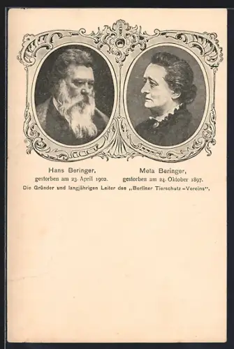 AK Berlin, Hans Beringer, Meta Beringer, Gründer und Leiter des Berliner Tierschutz-Vereins