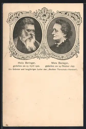 AK Berlin, Hans Beringer, Meta Beringer, Gründer und Leiter des Berliner Tierschutz-Vereins