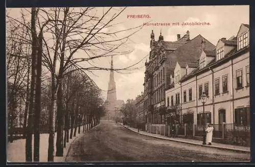 AK Freiberg / Sachsen, Hornstrasse mit Jacobikirche