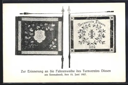 AK Dissen / Teutoburger Wald, Errinerung an die Fahnenweihe des Turnvereins Dissen, 15.06.1907