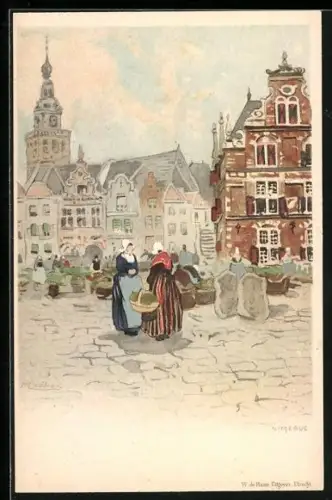 Künstler-AK Henri Cassiers: Nijmegen, Groote Markt / Grosser Markt