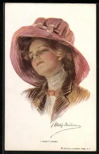 Künstler-AK Philip Boileau: I don`t care!, Frau mit Hut