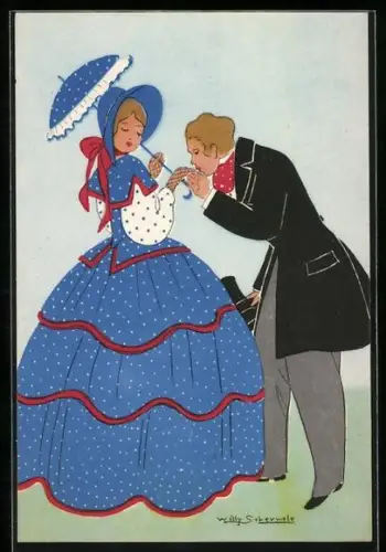 Künstler-AK Willy Schermele: Herr küsst Dame die Hand
