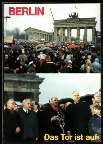 AK Berlin, Helmut Kohl und Bürgermeister Momper nach dem Mauerfall