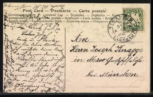 Stoff-Präge-Lithographie Lebwohl, Veilchen mit Mistelzweigen, geprägt