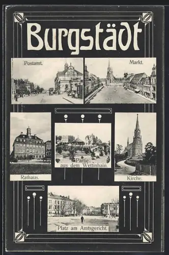 AK Burgstädt / Sachsen, Postamt, Rathaus, Platz am Amtsgericht