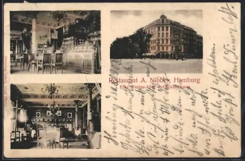 AK Hamburg-Eimsbüttel, Restaurant A. Nibbes, Weidenallee Ecke Schäferkamp