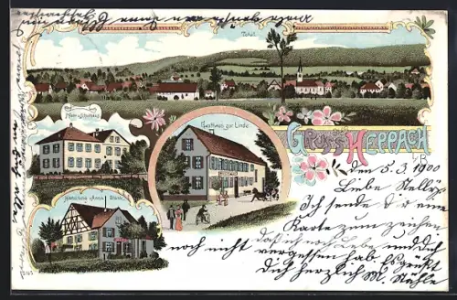 Lithographie Grossheppach, Gasthaus zur Linde, Schulhaus, Handlung von Anna Stähle