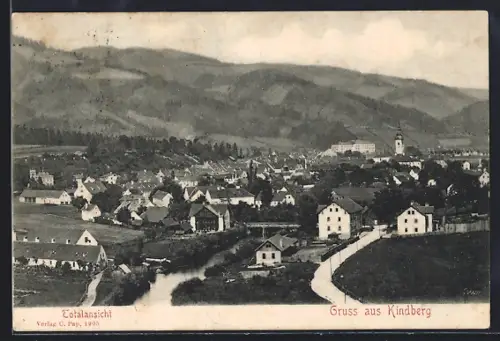 AK Kindberg, Totalansicht mit Bergpanorama