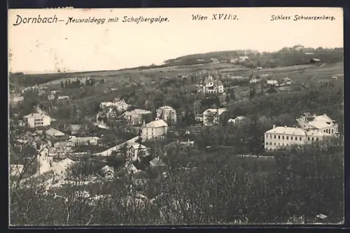 AK Wien, Dornbach, Neuwaldegg mit Schafbergalpe und Schloss Schwarzenberg