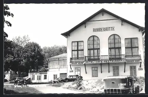 AK Wien, Hotel, Café und Restaurant Rohrerhütte mit parkenden Autos
