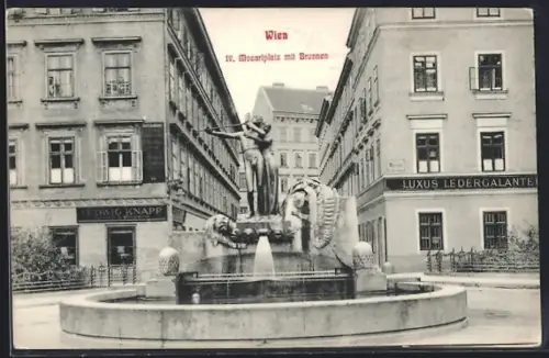 AK Wien, Mozartplatz mit Brunnen