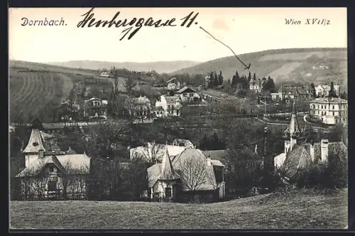 AK Wien, Dornbach, Ortsansicht vom Hügel aus