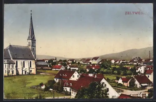 AK Zeltweg, Ortsansicht mit Kirche