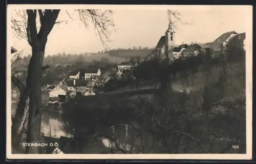 AK Steinbach an der Steyr, Flusspartie mit Kirche