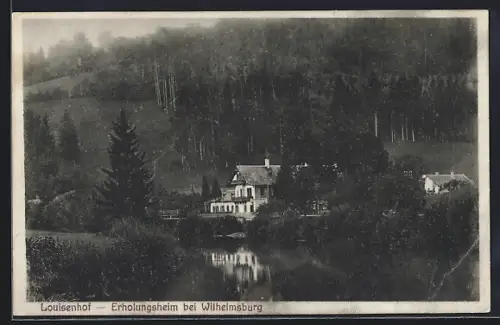 AK Wilhelmsburg, Erholungsheim Louisenhof vom Wasser aus, mit Brücke