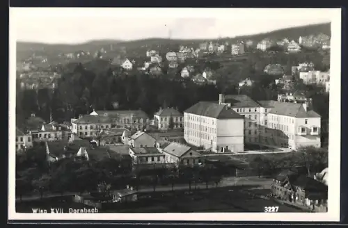 AK Wien, Dornbach, Totalansicht aus der Vogelschau, mit grossem Gebäude mit Innenhof