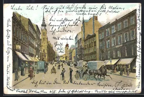 AK Wien, Mariahilferstrasse mit Geschäften u. Türmen