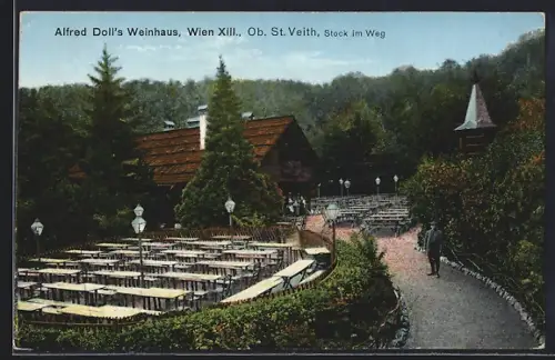 AK Wien, Alfred Dolls Weinhaus, Ob. St. Veith, Stock im Weg, Gartenansicht