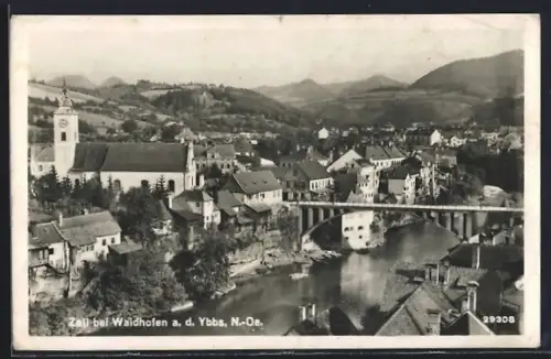 AK Waidhofen an der Ybbs, Zell bei Waidhofen mit Brücke und Bergpanorama
