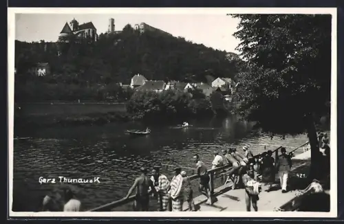 AK Thunau a. K., Ortsansicht von der Badeanstalt Gars aus