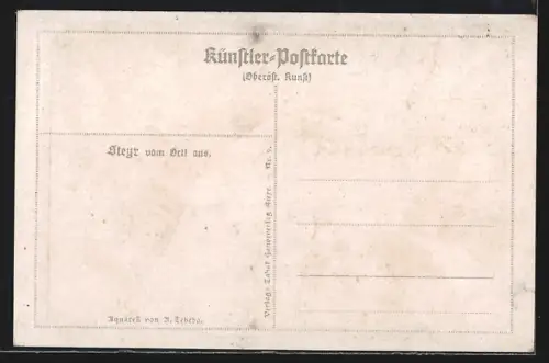 Künstler-AK Steyr, Teilansicht mit Brücke
