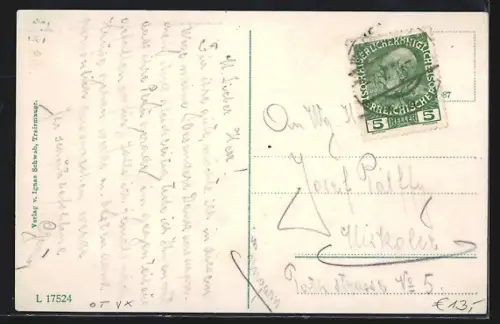 AK Traismauer, Gesamtansicht mit Feldern aus der Vogelschau