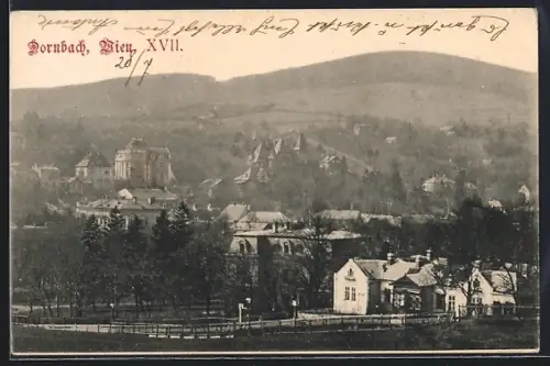 AK Wien, Dornbach, Ortsansicht mit Bergpanorama aus der Vogelschau
