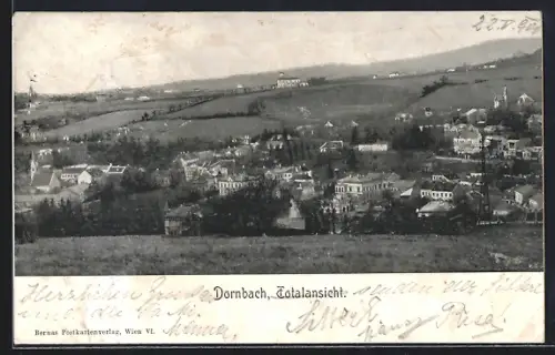 AK Wien, Dornbach, Totalansicht mit Feldern aus der Vogelschau