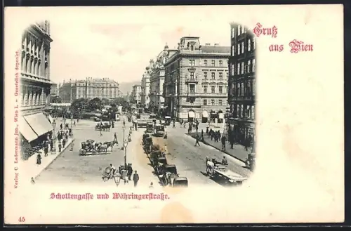 AK Wien, Schottengasse und Währingerstrasse, Pferdekutsche, Autos
