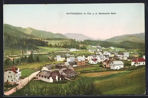 AK Mitterbach a. d. Mariazeller-Bahn, Teilansicht mit Strassenpartie
