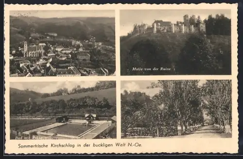 AK Kirchschlag in der buckligen Welt, Teilansicht, Bad mit Ruine, Strassenpartie