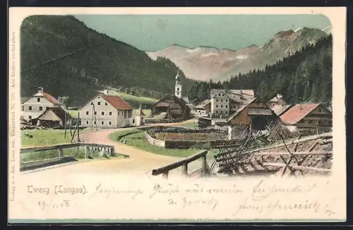 AK Tweng /Lungau, Ortspartie mit Bergen